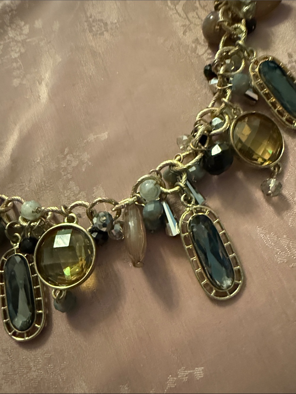 Gold-Tone Multi-Stone Charm Necklace - Neutral Gem Accents - Picture 2 of 3
